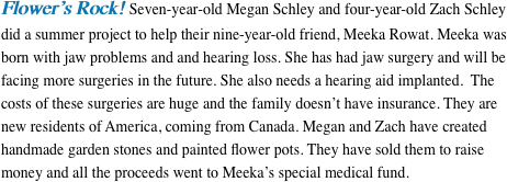 Flower’s Rock! Seven-year-old Megan Schley