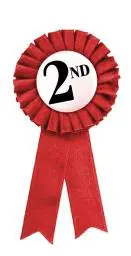 A red ribbon with the number 2 nd on it.