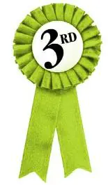 A green ribbon with the number 3 rd on it.