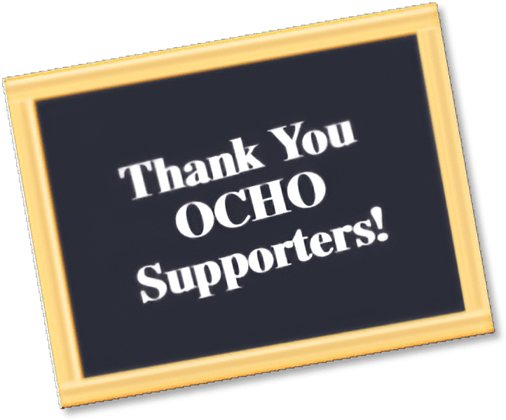 A chalkboard with the words thank you ocho supporters.